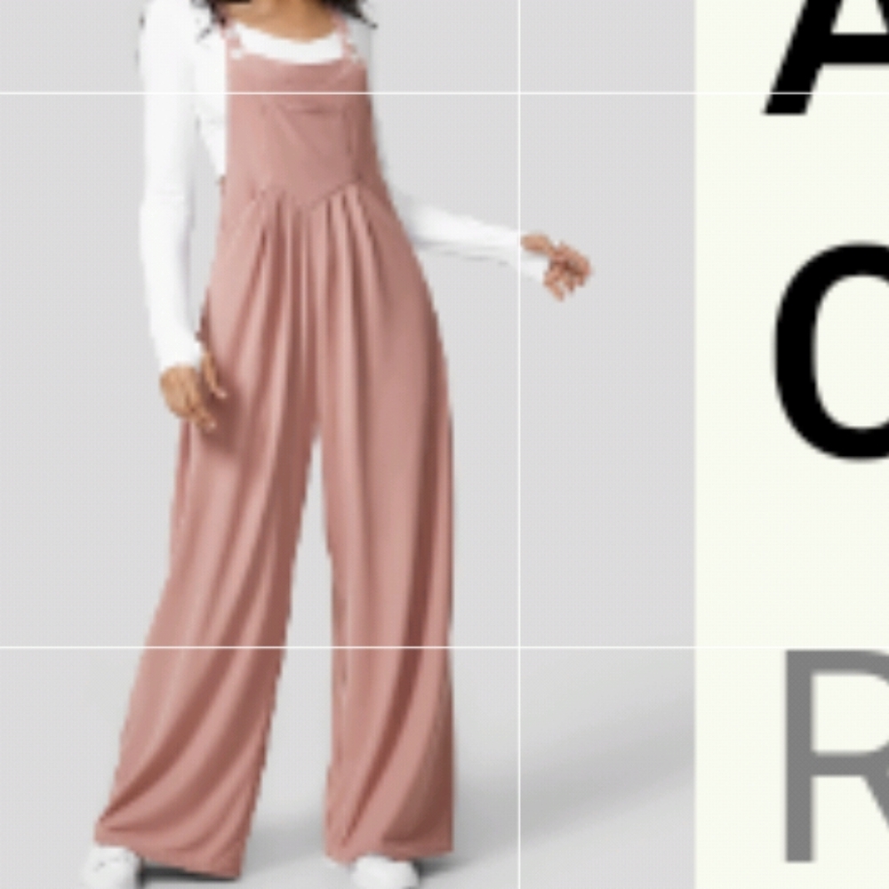 Adjustable Strap Button Multiple Pockets Plicated Waffle Casual Overalls Rose M